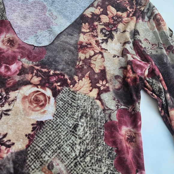 Vintage 90s y2k Blouse Hippie Top Flower Print Suede Tue Strings Bell Sleeve 90s - Picture 8 of 10